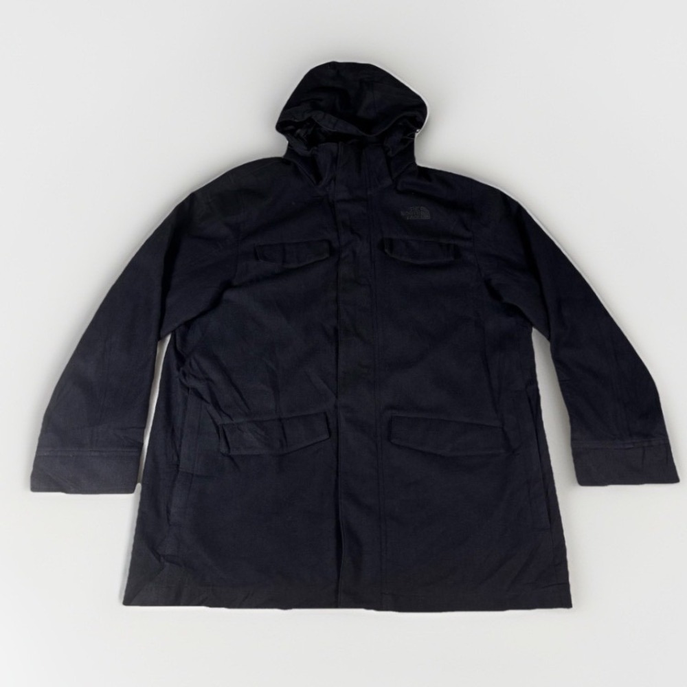 The North Face Field Jacket Mens Large Black Wool Blend Hooded Utility Coat Fall